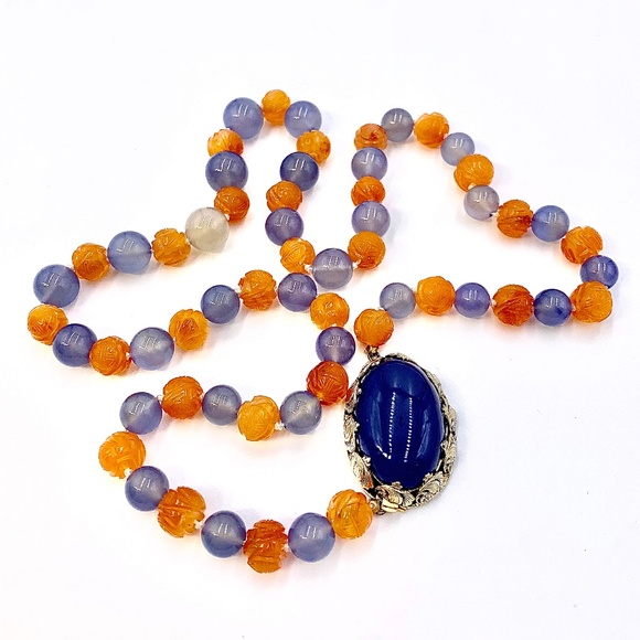 Blue Chalcedony and Orange Agate Torsade